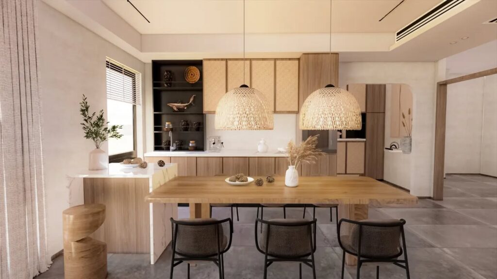 mood board for a room design and kitchen image